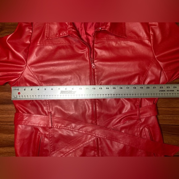 Vintage Red Leather-like Jacket with Waist Strap - Size 1X - Picture 4 of 6